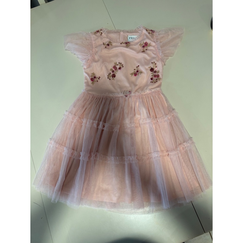 Rare Editions Girls Blush Pink Tulle Tiered Floral Sequin Party Dress Size 7/8